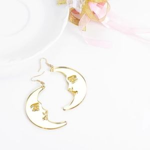 Gold Boho Mirror Moon Man Earrings